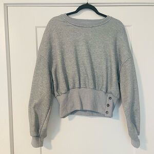 Gray Cropped Sweatshirt with Button Detail